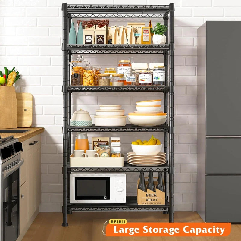 6-Tier Wire Shelving Units, 1000lbs Metal Wire Rack, Adjustable Pantry Shelf, Outdoor Metal Shelves