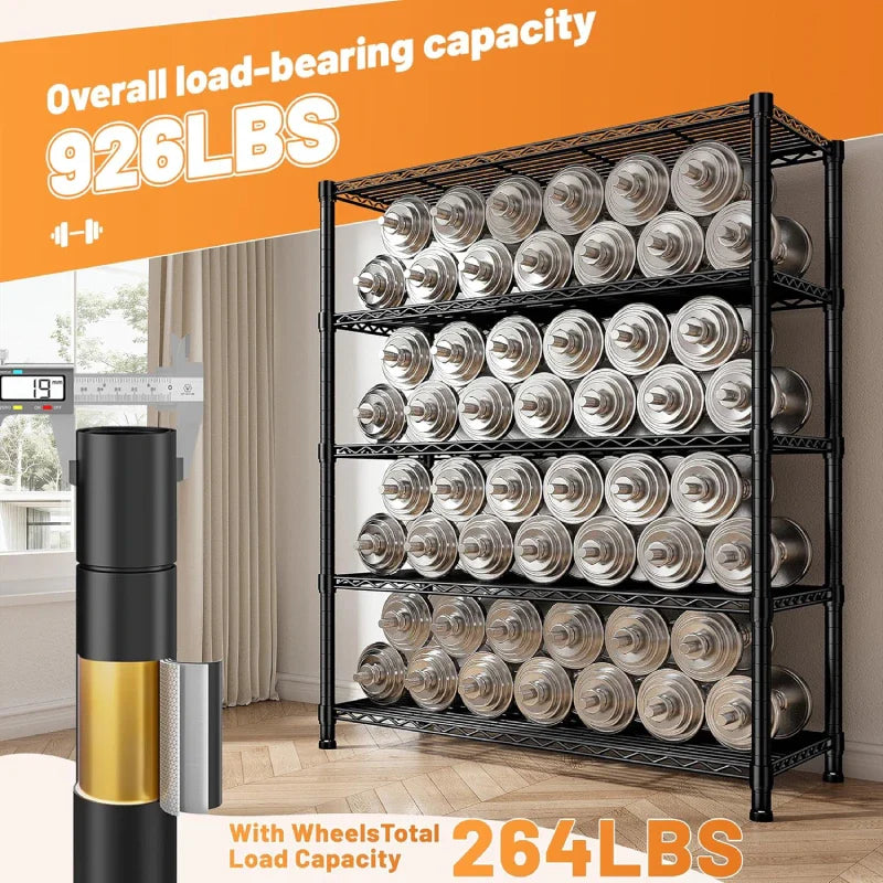 35"W Wire Shelving Units with Wheels, Metal Shelves with Cover, 5-Tier Adjustable Shelving Rack for Kitchen Pantry Basement