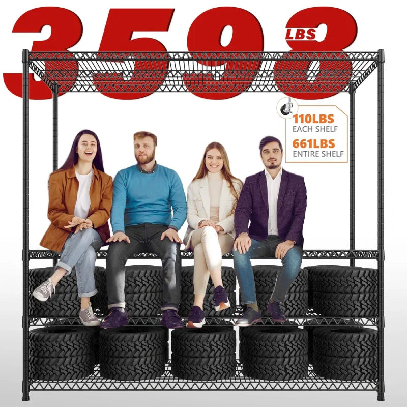60''W X 82.6" H Wire Shelves on Wheels, 3598 lbs Heavy Duty Commercial Shelving Rack, Adjustable Steel Shelves for Kitchen Pantry