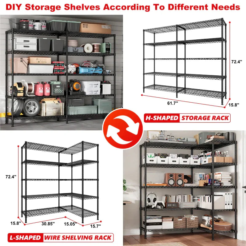 2 Pack Wire Shelving Units, 62"W Adjustable Storage Shleves Load 1550LBS, Metal Rack for Pantry Kichen Commercial