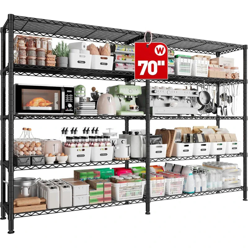 72"H Wire Shelving, 1600Lbs Metal L Shaped Shelves Adjustable, 70"W Storage Racks for Pantry Kitchen