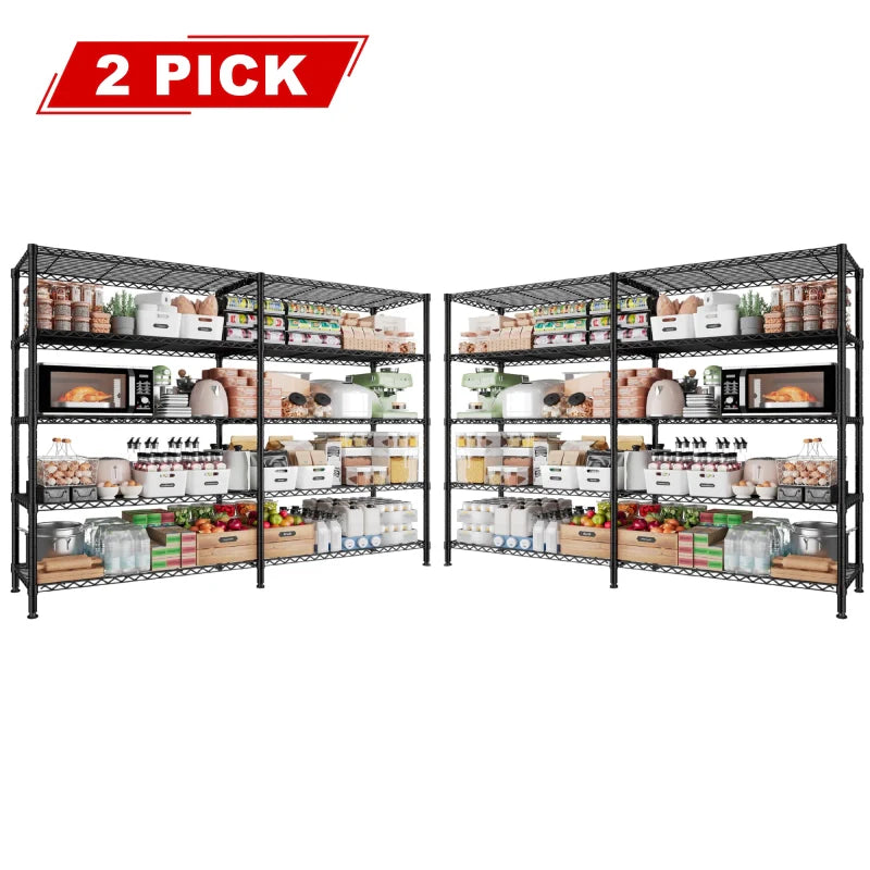 2 Pack Wire Shelving Units, 62"W Adjustable Storage Shleves Load 1550LBS, Metal Rack for Pantry Kichen Commercial