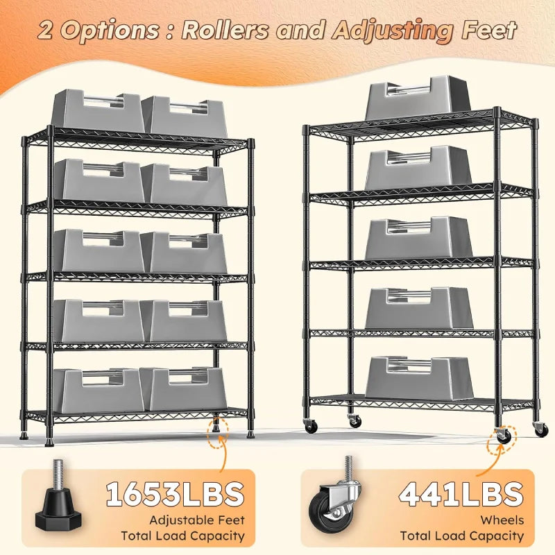 35.5"W Metal Wire Shelving with Wheels, Adjustable Outdoor Shelves with Casters for Kitchen, Pantry & Dorm