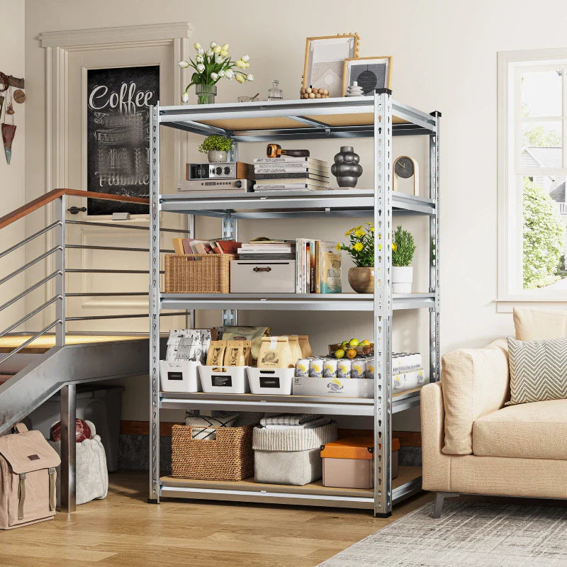 35.5"W Garage Shelving, 5-Tier Adjustable Metal Shelves, Storage Rack for Kitchen Pantry Basement, Galvanized