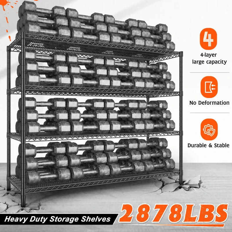 60" W Wire Rack Shelving on Wheels, 2878lbs Heavy Duty Metal Shelves Adjustable, Commercial Shelves for Garage Pantry Kitchen