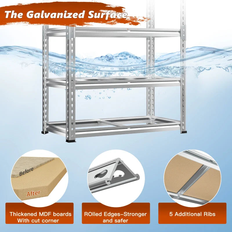 35.5"W Garage Shelving, 5-Tier Adjustable Metal Shelves, Storage Rack for Kitchen Pantry Basement, Galvanized