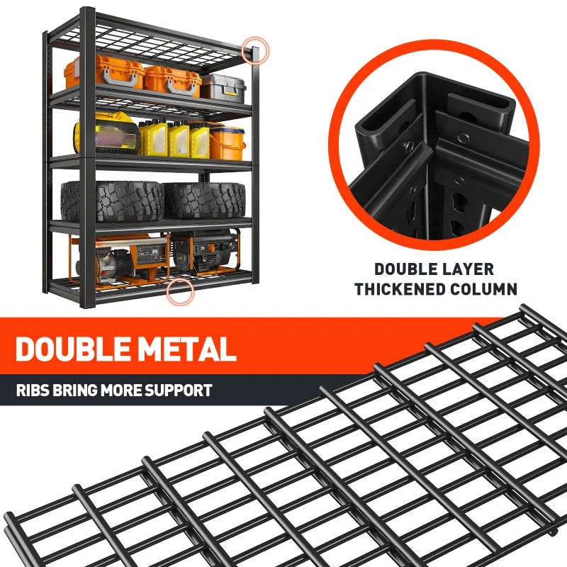 72"H 5-Tier Storage Shelves for Basement 2550LBS Adjustable Shelving for Garage Warehouse Pantry
