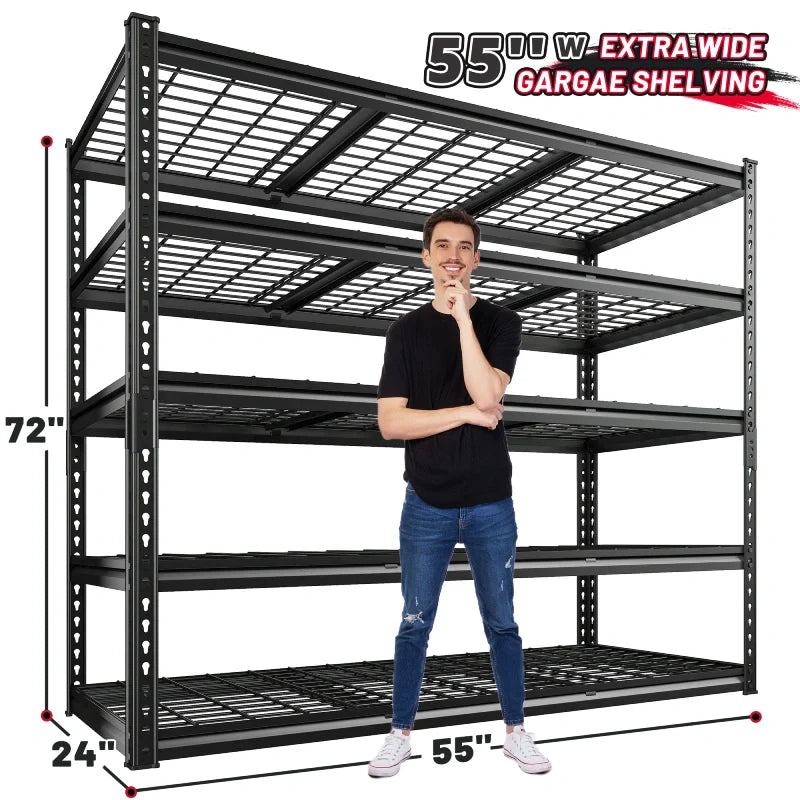 55“W x 72"H 3000LBS Metal Garage Storage Racks Basement Shelving Adjustable Industrial Shelving for Garage, Warehouse, Pantry