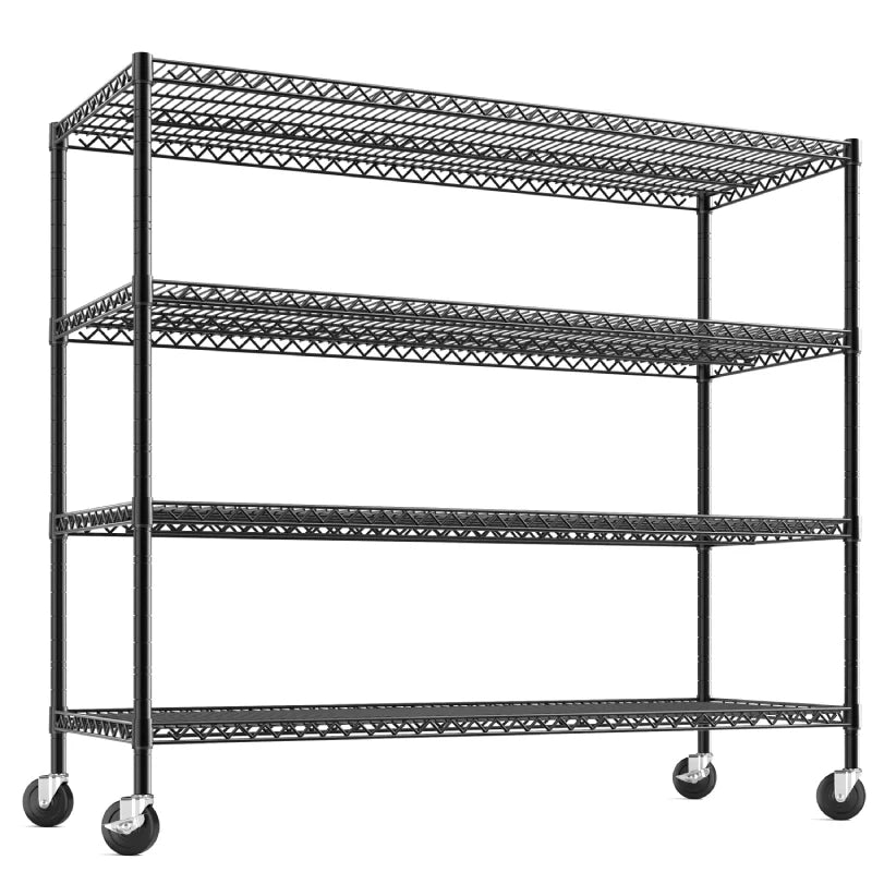 75.6"H x 56"W Mobile Wire Shelving Units, 2,600lbs Heavy Duty Steel Shelving Rack, Adjustable Storage Shelves for Garage Kichen Commercial