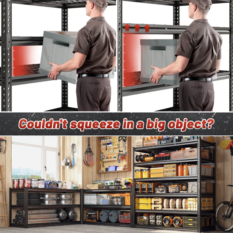 24"in X 78"in Bin Shelves 3600LBS Industrial Shelving Units 6 Tiers Black Shelf Shelves For Garage, Warehouse, Pantry Organization