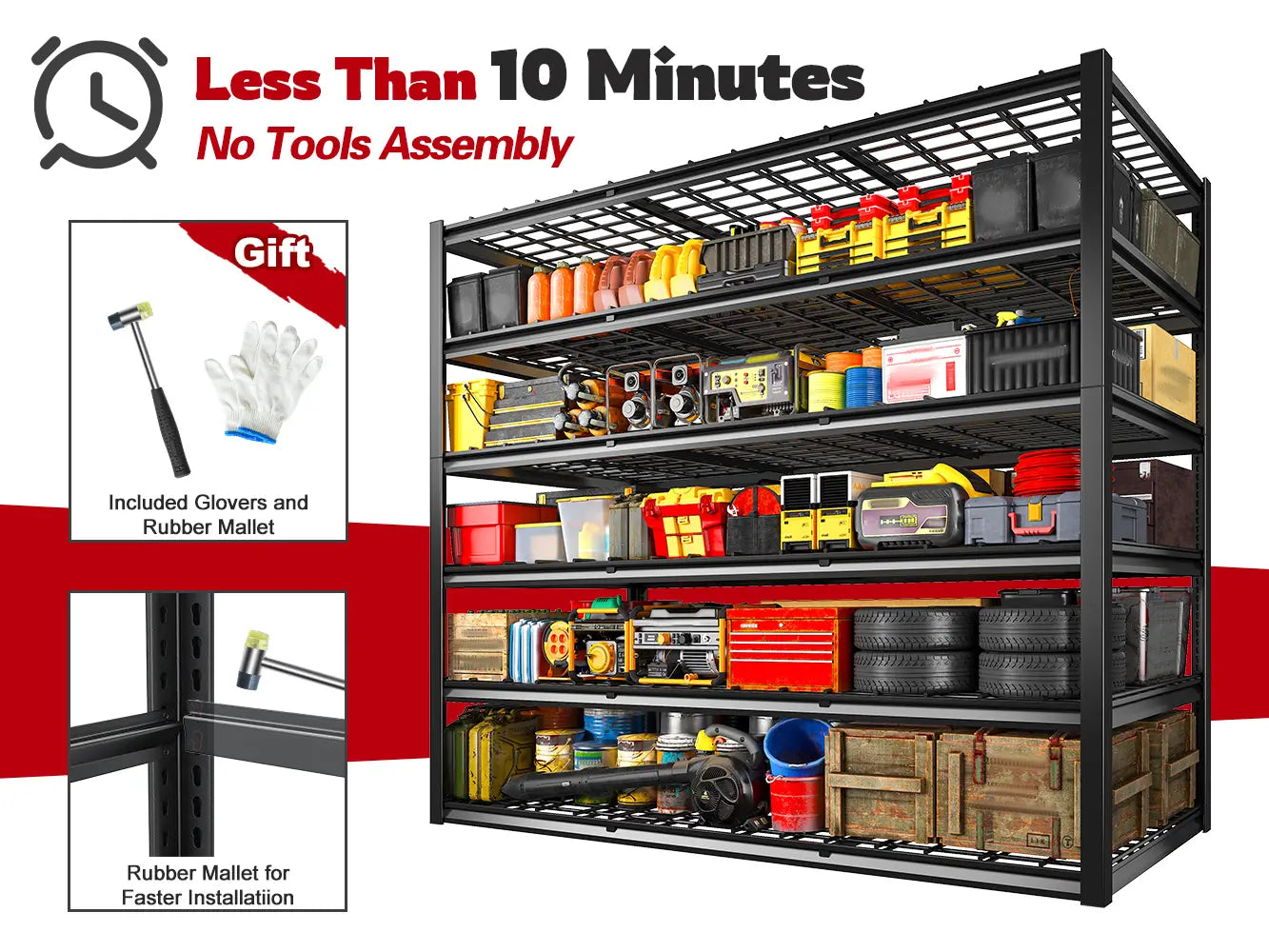 60in x 84in Garage Storage Shelves 6-Tier Industrial Steel Shelving Adjustable Heavy Duty Garage Shelving Tool-Free Shelf For Basement Commercial Warehouse