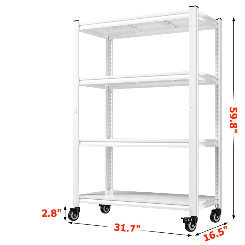 59.8"H 4-Tier Rolling Metal Shelving Rack 530LBS Adjustable Shelving Units for Pantry, Kitchen, Basement