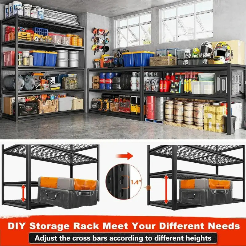 2 Packs 3000LBS Garage Shelving 5 Tier Rust-Proof Adjustable Industrial Shelving Metal Storage Shelves Easy Assembly 10 Minutes