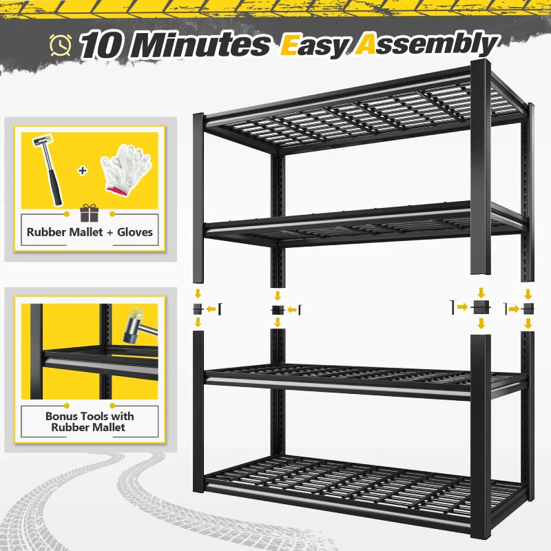 59.9H 4 Tiers Industrial Shelves Adjustable Shelving for Garage Warehouse Basement Loads 2200LBS