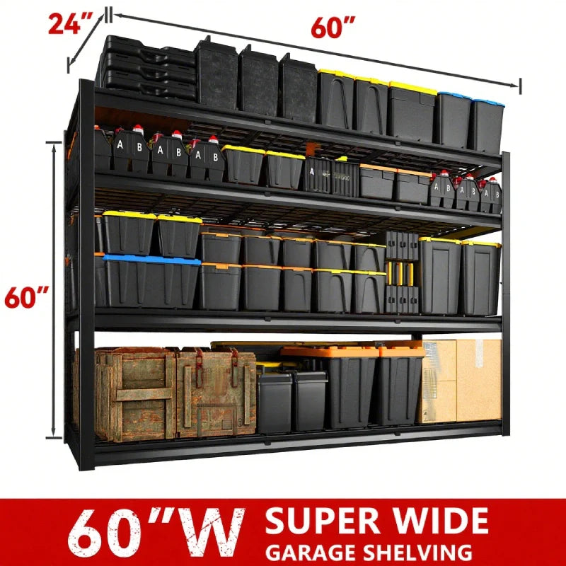 60"W 4-Tier Shelves for Storage 2550LBS Adjustable Garage Shelving Storage Racks for Pantry Garage Basement
