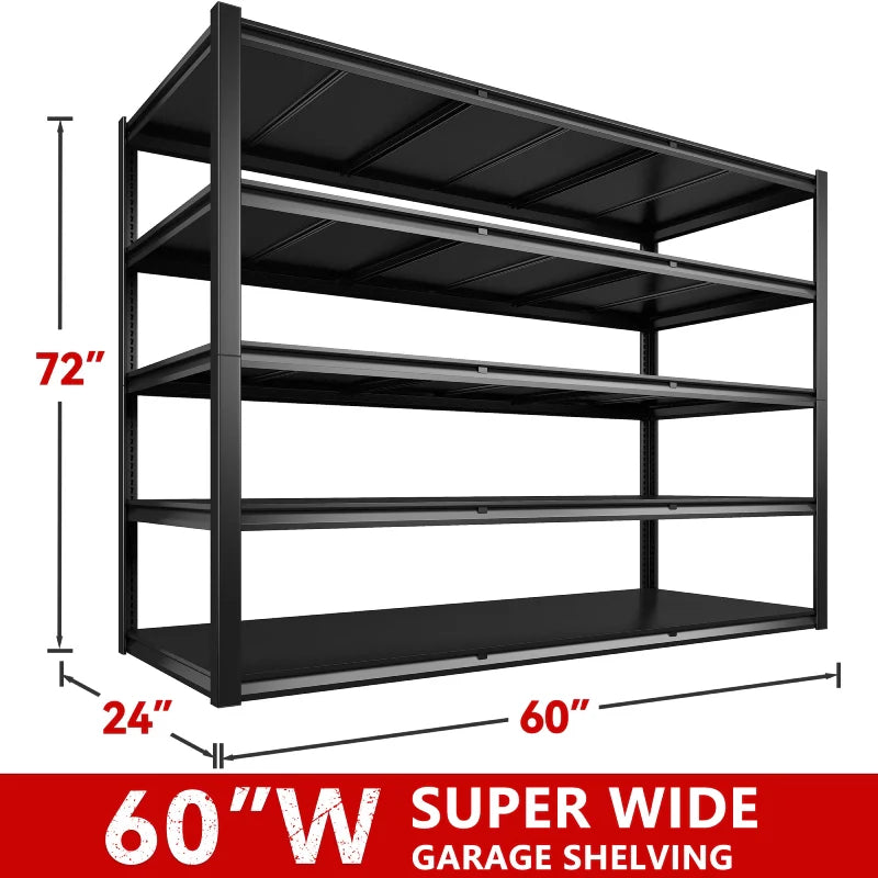 2-Pack 60"W 5-Tier Garage Shelves 6000LBS Heavy Duty Garage Shelving Adjustable & Anti-Scratch Garage Shelving for Basement Warehouse