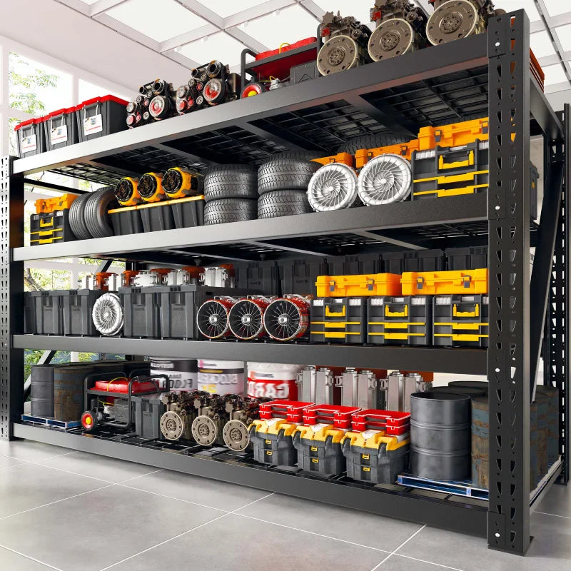shelves 4-Tier Industrial Storage Rack 77.2"W 8500LBS Shelves with Metal Heavy Duty Garage Shelving Adjustable Shelving for Warehouse, Industrial, basement, Laboratory