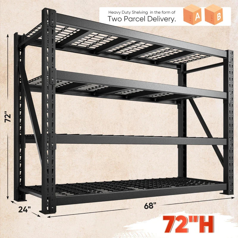 9400LBS Heavy Duty Industrial Shelving 72"H Garage Shelving 4 -Tier Adjustable Storage Shelves for Warehouse, Garage, Basement Shop