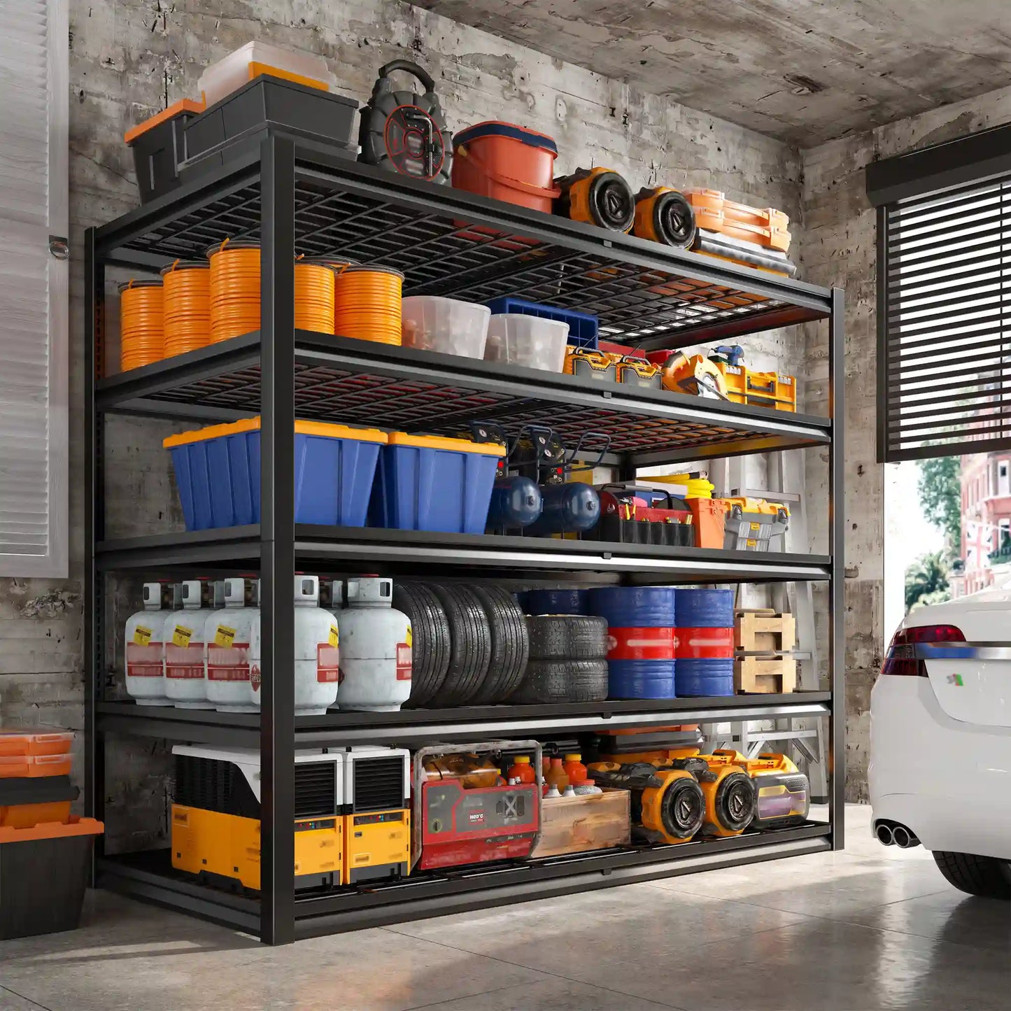 2 Packs 3000LBS Garage Shelving 5 Tier Rust-Proof Adjustable Industrial Shelving Metal Storage Shelves Easy Assembly 10 Minutes