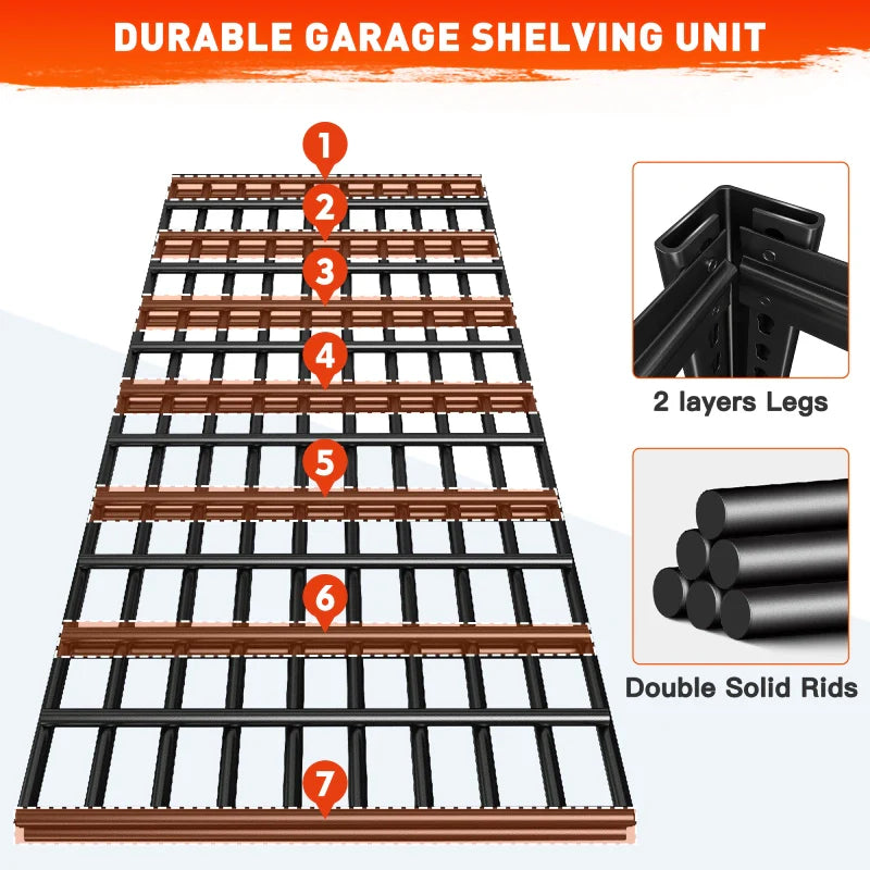 48.4"W 3000 LBS Metal Storage Shelves for Garage Inventory Shelving 5 Tiers Adjustable Basement Shelving Units for Warehouse