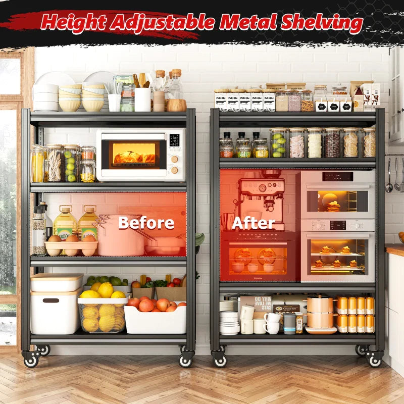 59.8"H 4-Tier Rolling Metal Shelving Rack 530LBS Adjustable Shelving Units for Pantry, Kitchen, Basement