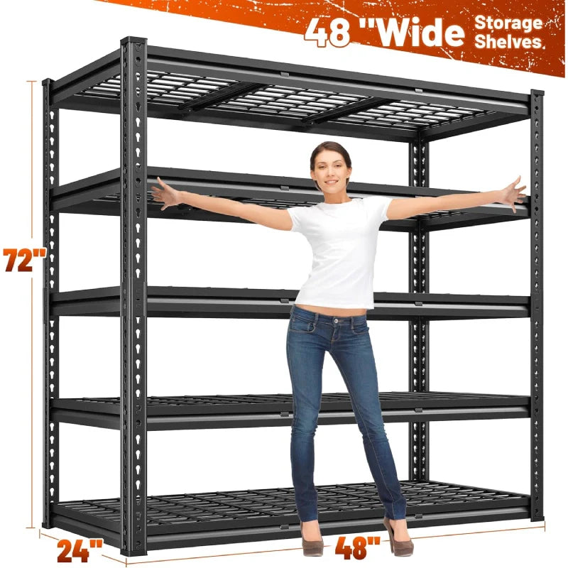 Garage Shelving 48"W x 72"H 5-Tier Storage Shelves 3000 LBS Heavy Duty Shelving Adjustable for Garage, Basement, Warehouse