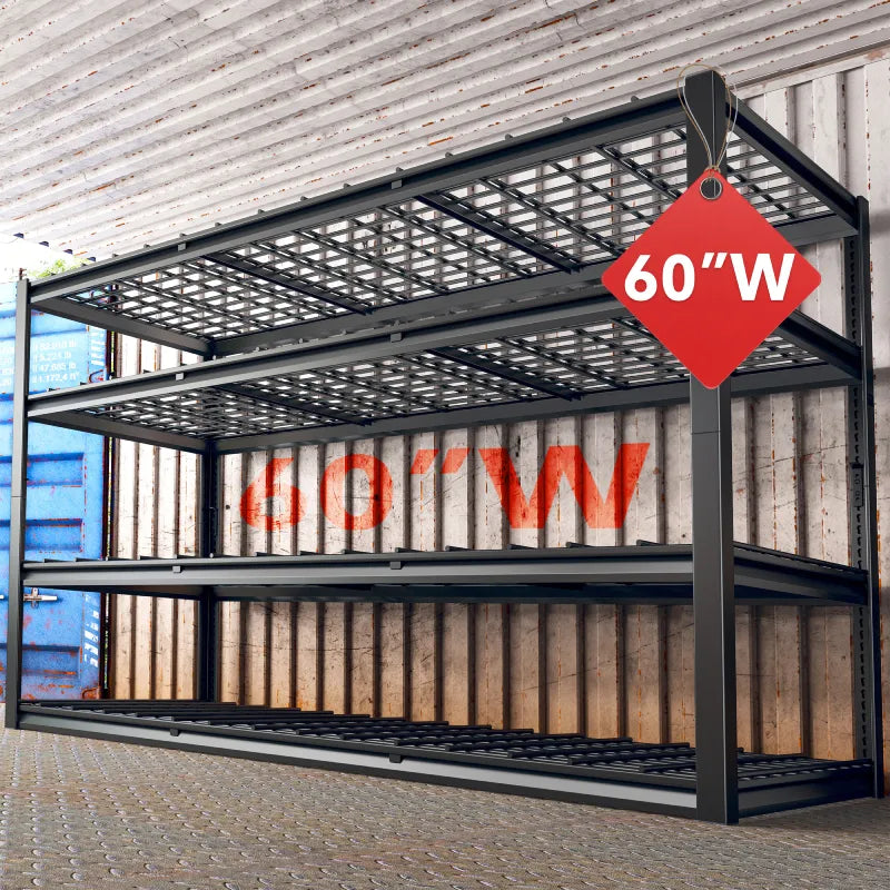 60" W Industrial Storage Rack Adjustable Heavy Duty Garage Shelving Rust-Resistant Garage Storage Shelves for Garage, Warehouse, Basement