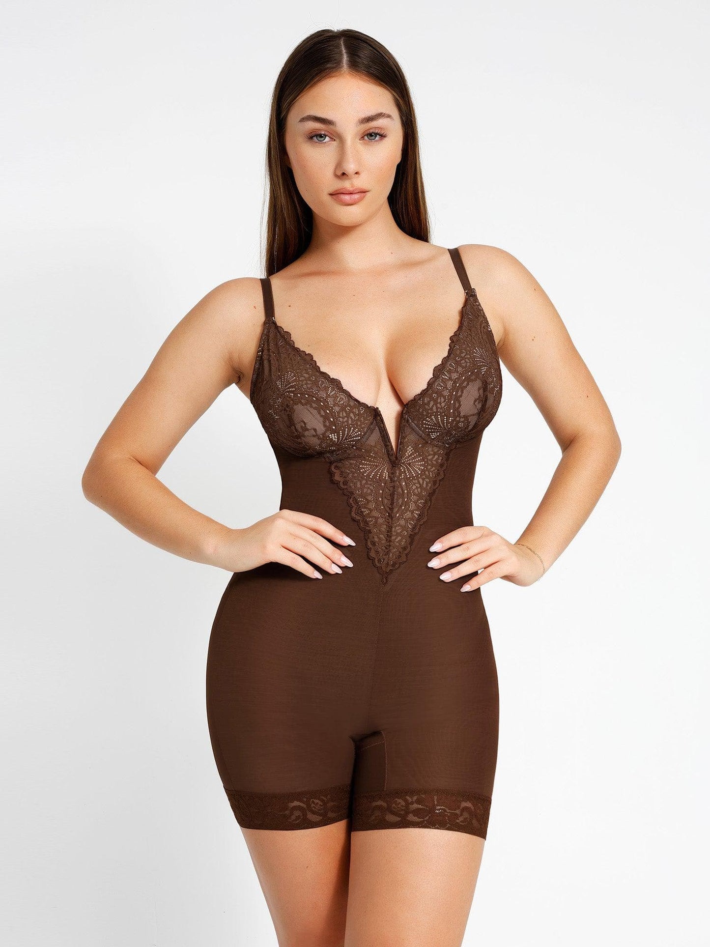 【🔥Big Sale🔥】【80% off for a limited time】Shapewear Lace Deep-V Neck Bodysuits or Faux Leather Skirts