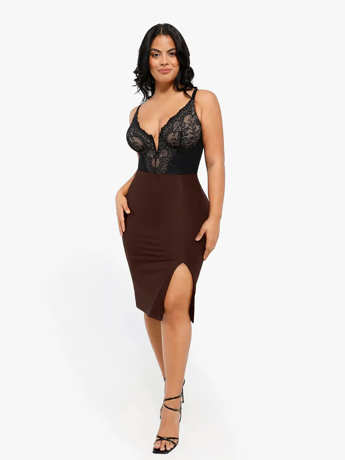 【🔥Big Sale🔥】【80% off for a limited time】Shapewear Lace Deep-V Neck Bodysuits or Faux Leather Skirts