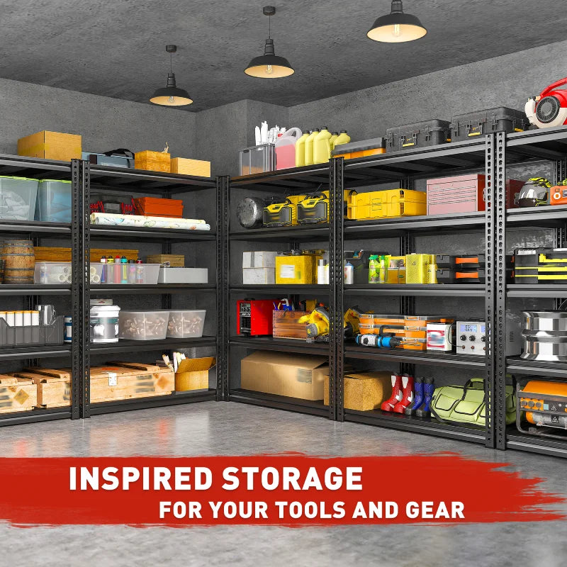 Shelves 2000 Lbs, Garage Shelving 5 Tier Adjustable Black Metal Shelf