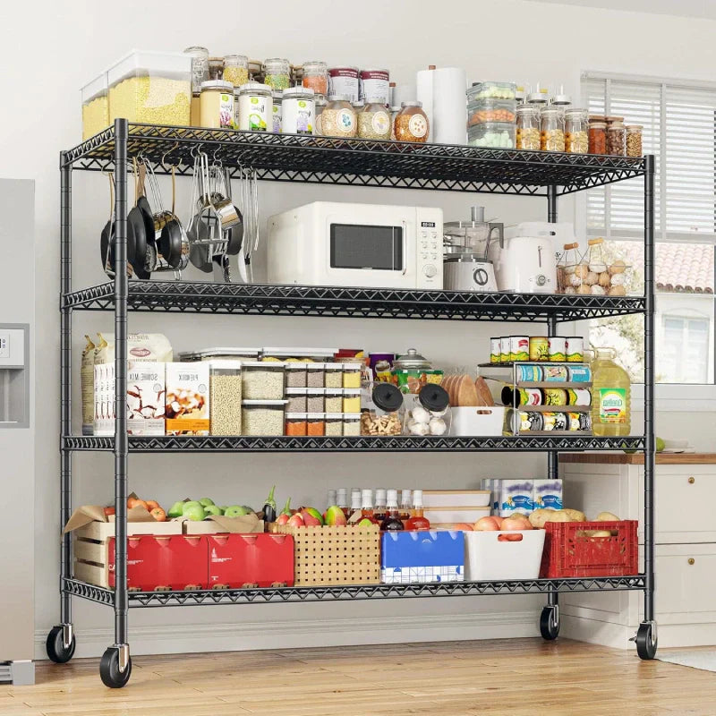 2 Pack 56”W Wire Rack Shelving with Wheels, 2600lbs Heavy Duty Metal Shelves for Commercial, Garage, Kitchen