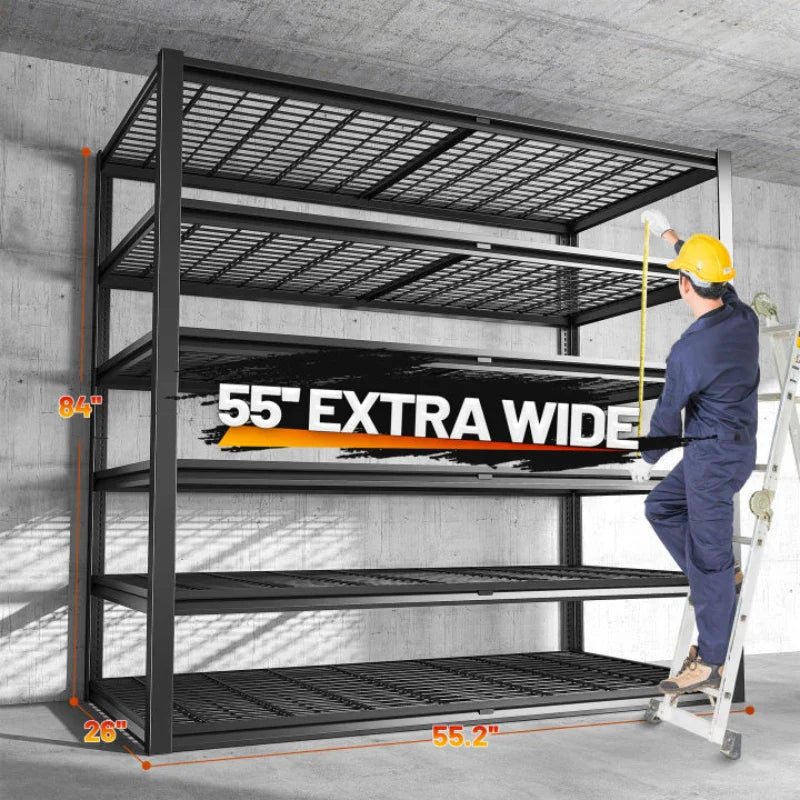 55.2"W 3500LBS Industrial Shelving 6-Tier Adjustable Heavy Duty Shelves for Garage Basement Warehouse