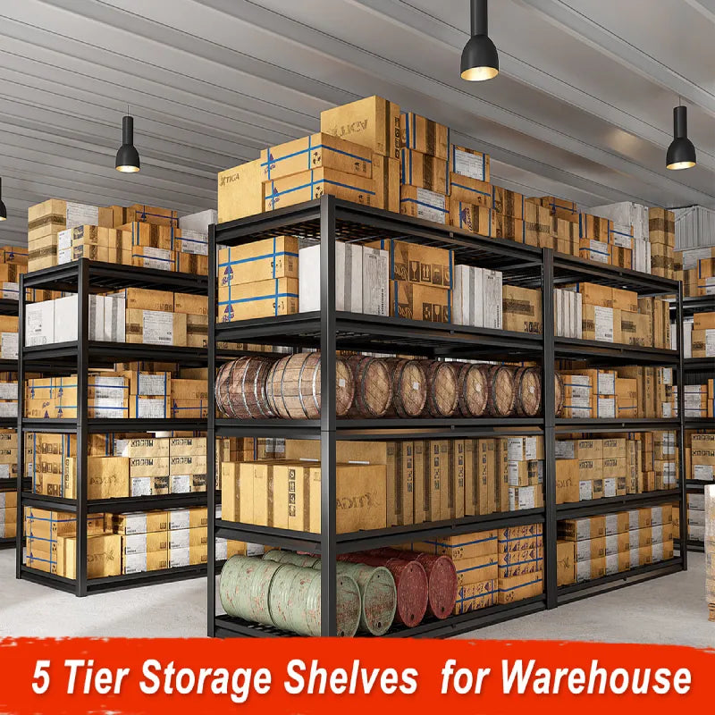 2 Packs 3000LBS Garage Shelving 5 Tier Rust-Proof Adjustable Industrial Shelving Metal Storage Shelves Easy Assembly 10 Minutes