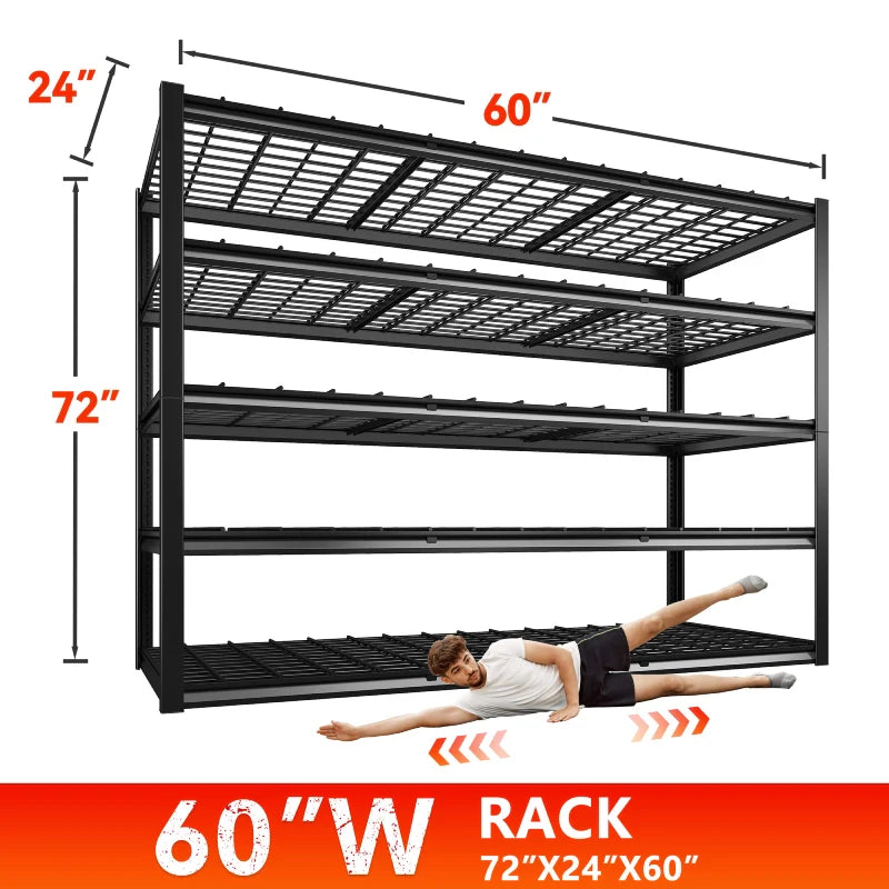 60" W Industrial Storage Rack Adjustable Heavy Duty Garage Shelving Rust-Resistant Garage Storage Shelves for Garage, Warehouse, Basement