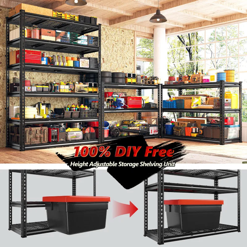 48"in x 18"in Heavy Duty Metal Shelving 3300LBS Industrial Storage Shelves 6 Tires Black Shelves Adjustable Shelving food store shelves for Garage,Warehouse,Basement