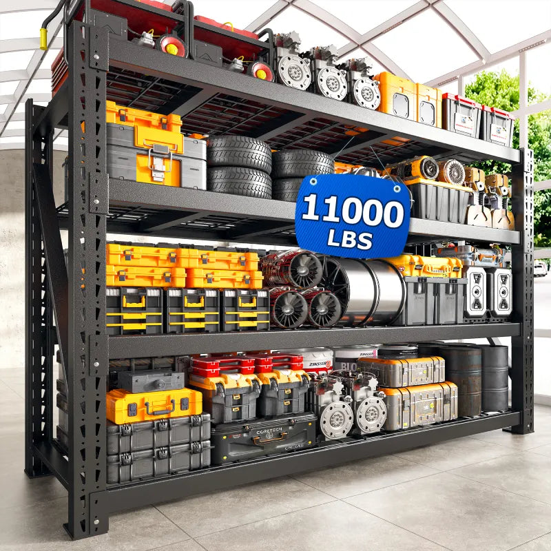 60"W 11000LBS Ultra Heavy-Duty Garage Shelving 72" H Industrial Shelving Adjustable 4-Tier Metal Garage Shelving Unit for Warehouse, Commercial, Shop, Basement