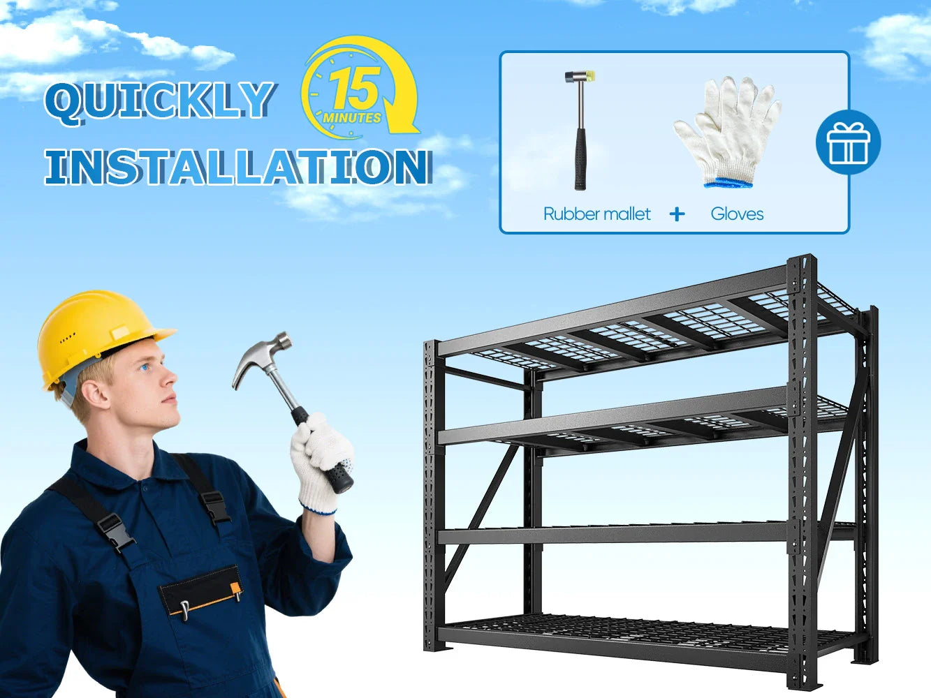 60"W 11000LBS Ultra Heavy-Duty Garage Shelving 72" H Industrial Shelving Adjustable 4-Tier Metal Garage Shelving Unit for Warehouse, Commercial, Shop, Basement