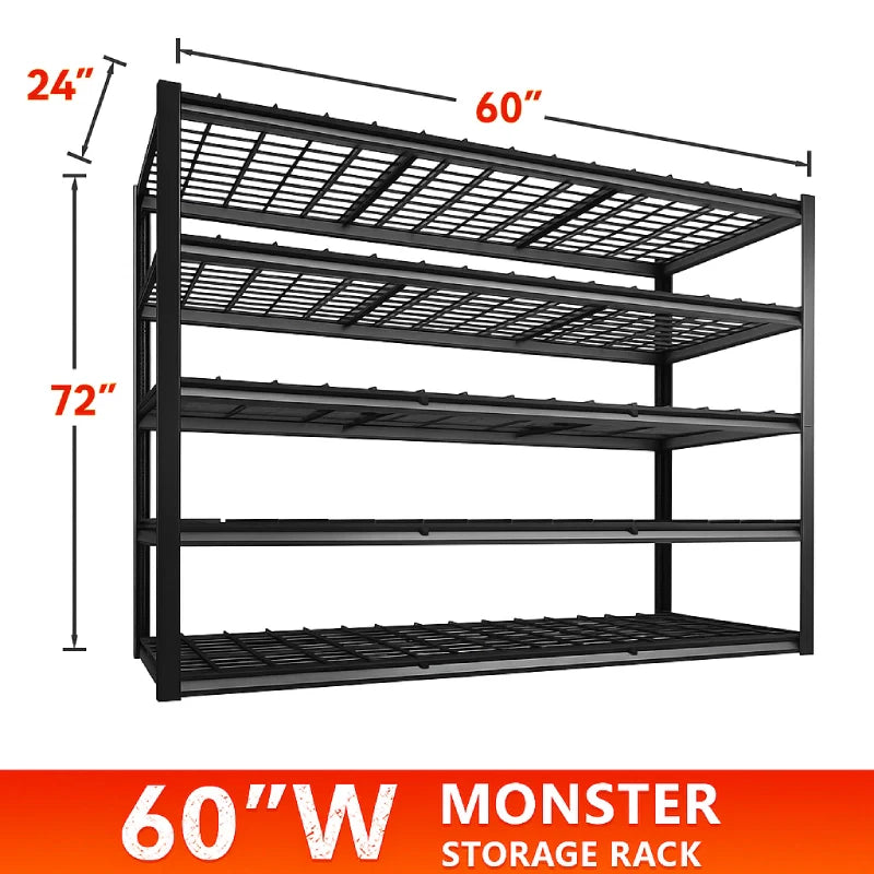 2-Pack 60" W Industrial Steel Shelving Heavy Duty Adjustable Garage Shelves for Warehouse, Garage, Basement