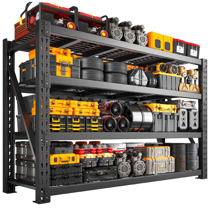 60"W 11000LBS Ultra Heavy-Duty Garage Shelving 72" H Industrial Shelving Adjustable 4-Tier Metal Garage Shelving Unit for Warehouse, Commercial, Shop, Basement