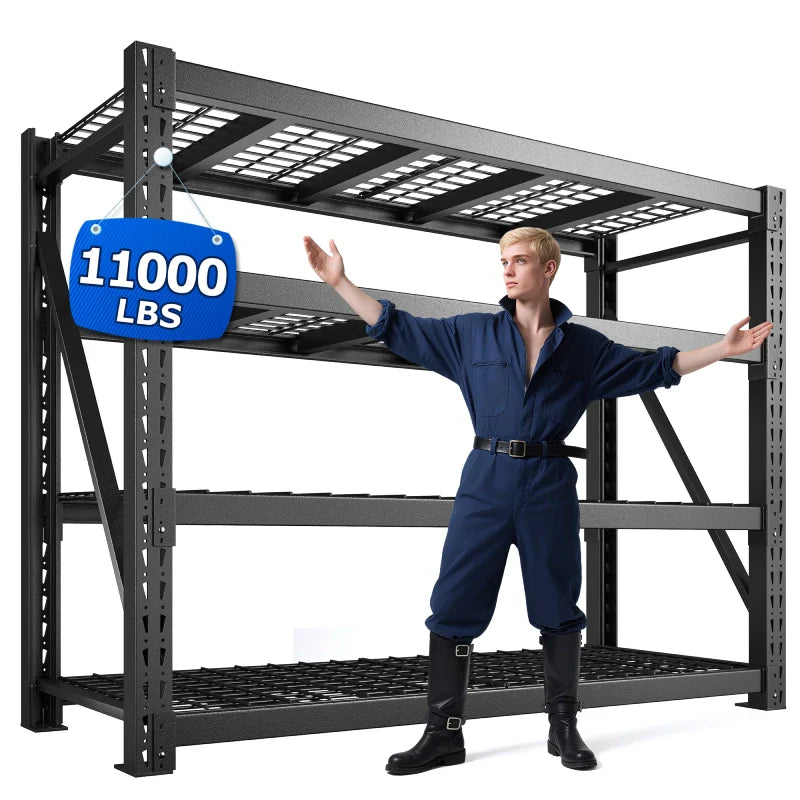 60"W 11000LBS Ultra Heavy-Duty Garage Shelving 72" H Industrial Shelving Adjustable 4-Tier Metal Garage Shelving Unit for Warehouse, Commercial, Shop, Basement