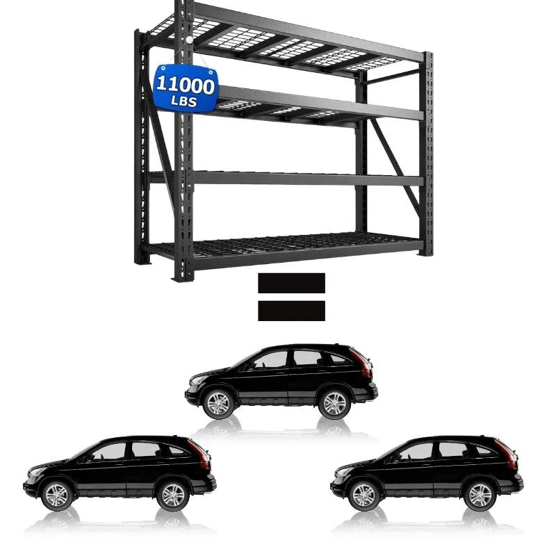 60"W 11000LBS Ultra Heavy-Duty Garage Shelving 72" H Industrial Shelving Adjustable 4-Tier Metal Garage Shelving Unit for Warehouse, Commercial, Shop, Basement