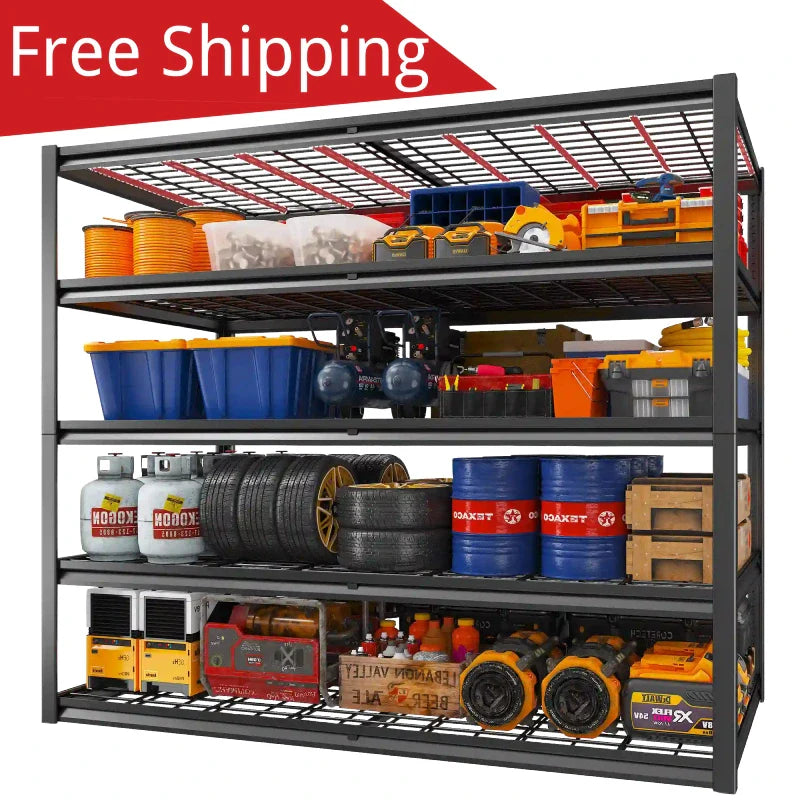 2 Packs 3000LBS Garage Shelving 5 Tier Rust-Proof Adjustable Industrial Shelving Metal Storage Shelves Easy Assembly 10 Minutes