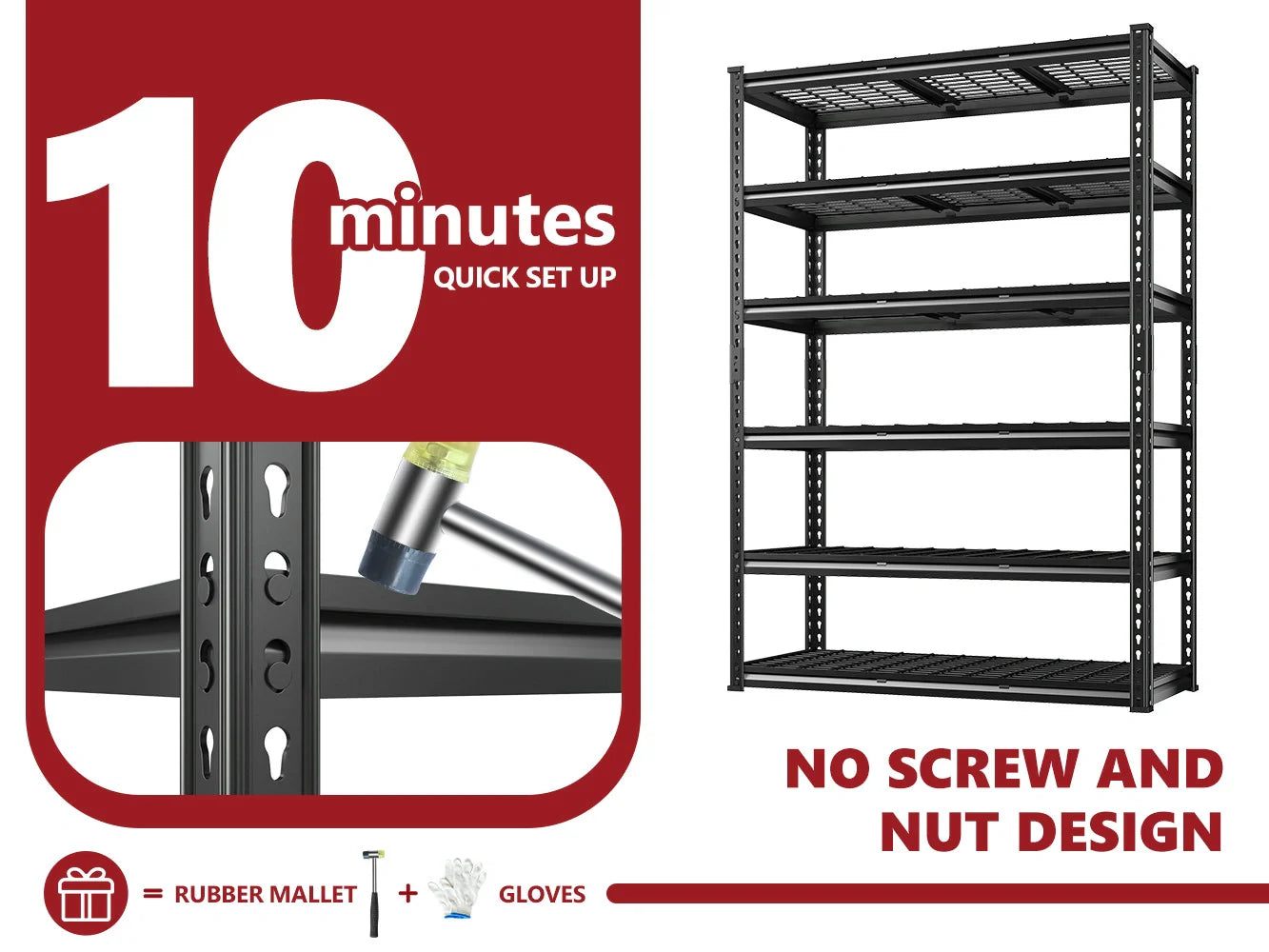 48"in x 18"in Heavy Duty Metal Shelving 3300LBS Industrial Storage Shelves 6 Tires Black Shelves Adjustable Shelving food store shelves for Garage,Warehouse,Basement
