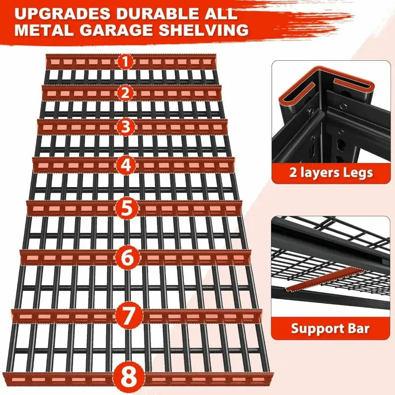 2 Packs 3000LBS Garage Shelving 5 Tier Rust-Proof Adjustable Industrial Shelving Metal Storage Shelves Easy Assembly 10 Minutes