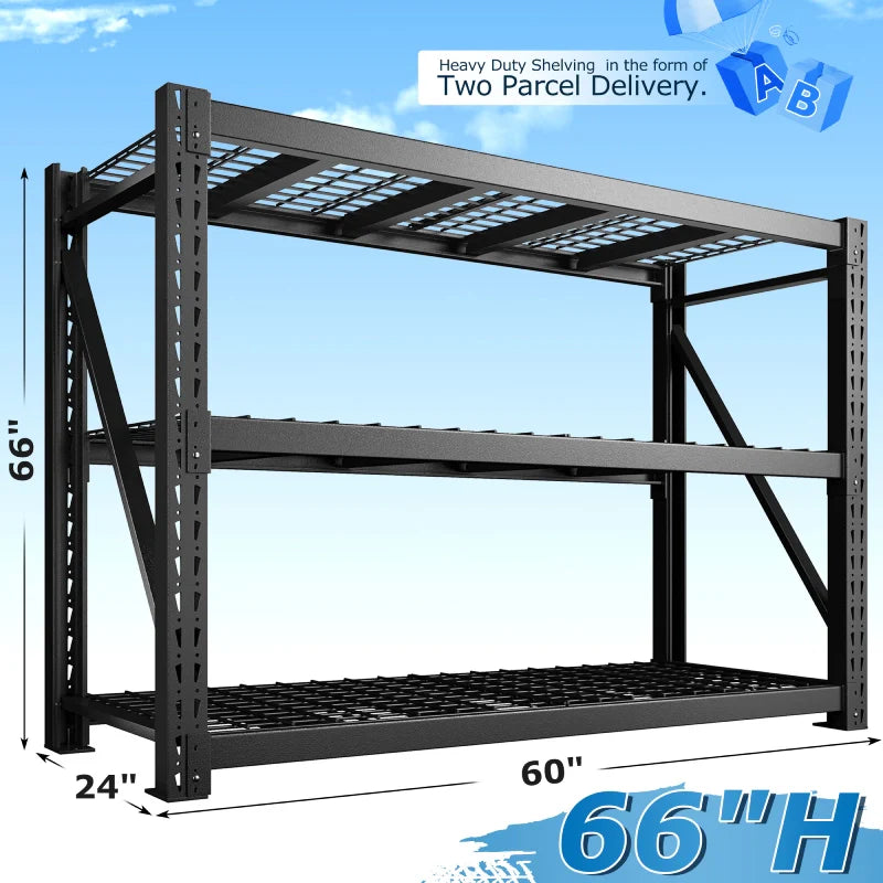 3-Tier 8250 LBS Heavy Duty Storage Rack 66 in High Adjustable Industrial Steel Shelving Unit for Garage, Warehouse Basement