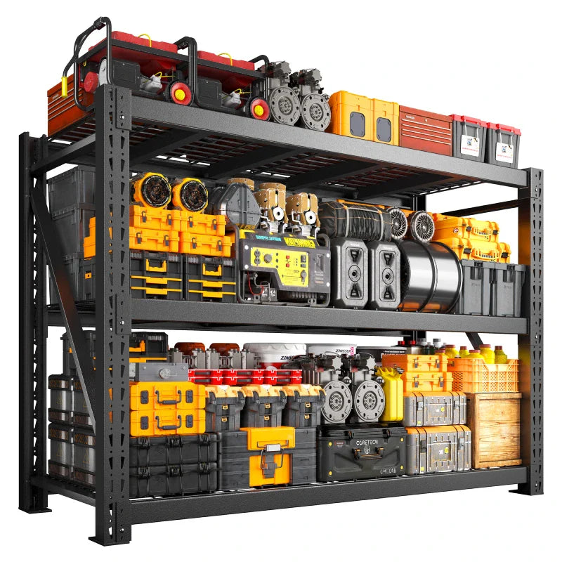 3-Tier 8250 LBS Heavy Duty Storage Rack 66 in High Adjustable Industrial Steel Shelving Unit for Garage, Warehouse Basement