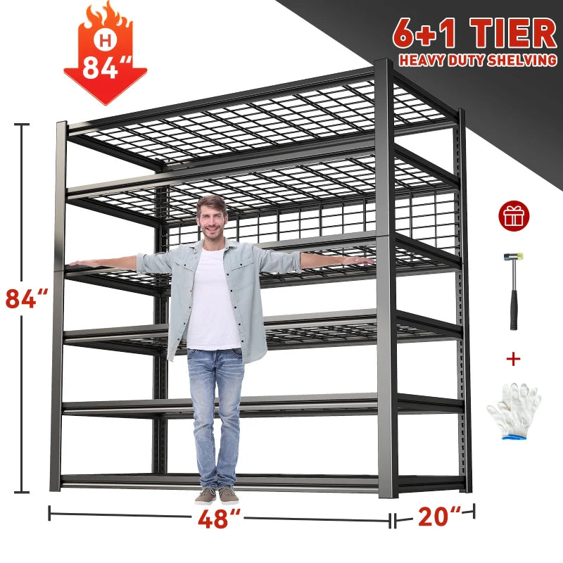7 Tiers Industrial Shelving 3500LBS Heavy Duty Garage Shelving 48"W Adjustable Storage Racks for Basement Warehouse Garage