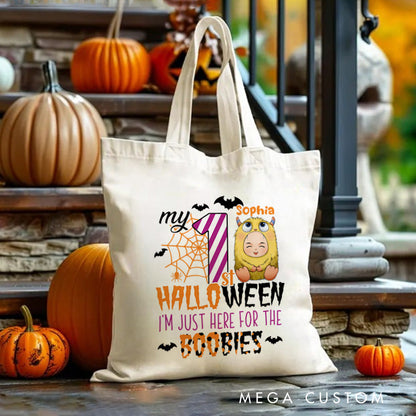 【🔥Big Sale🔥】Personalized Halloween Tote with Name Girl Boy Goodie Trick or Treat Tote Bag Gift for Halloween