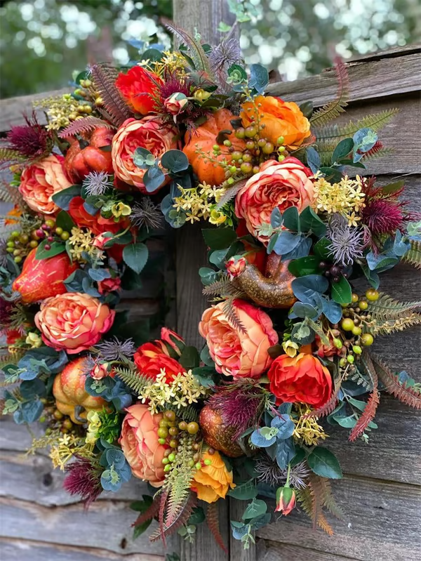 💖Last Day 70% Off💖 Fall Peony and Pumpkin Wreath - Year-Round