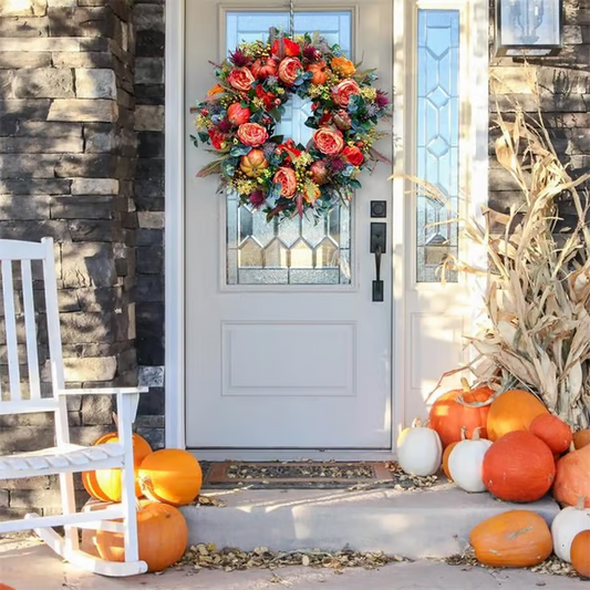 💖Last Day 70% Off💖 Fall Peony and Pumpkin Wreath - Year-Round